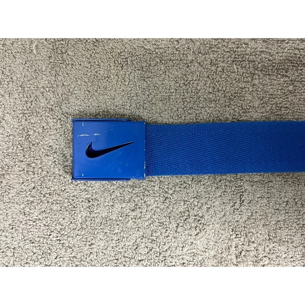 Nike Mens Webbed Golf Belt Royal Blue Canvas Swoosh Logo Bottle Opener Buckle